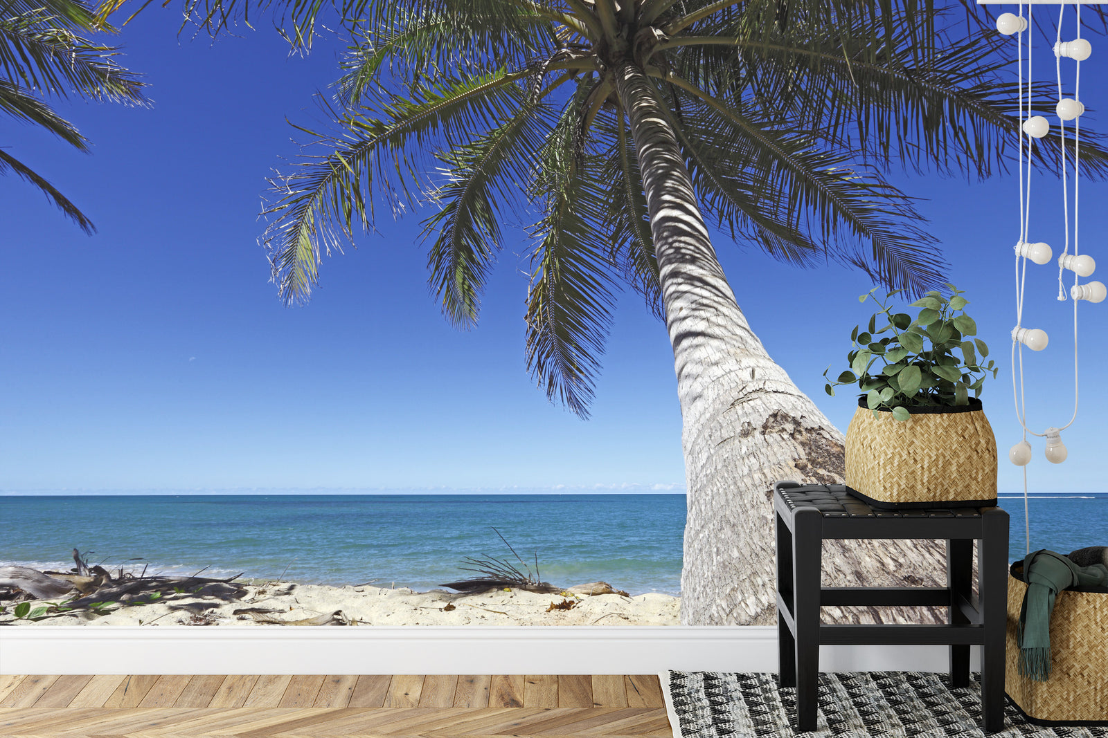 Palm tree on beach wall mural image 0