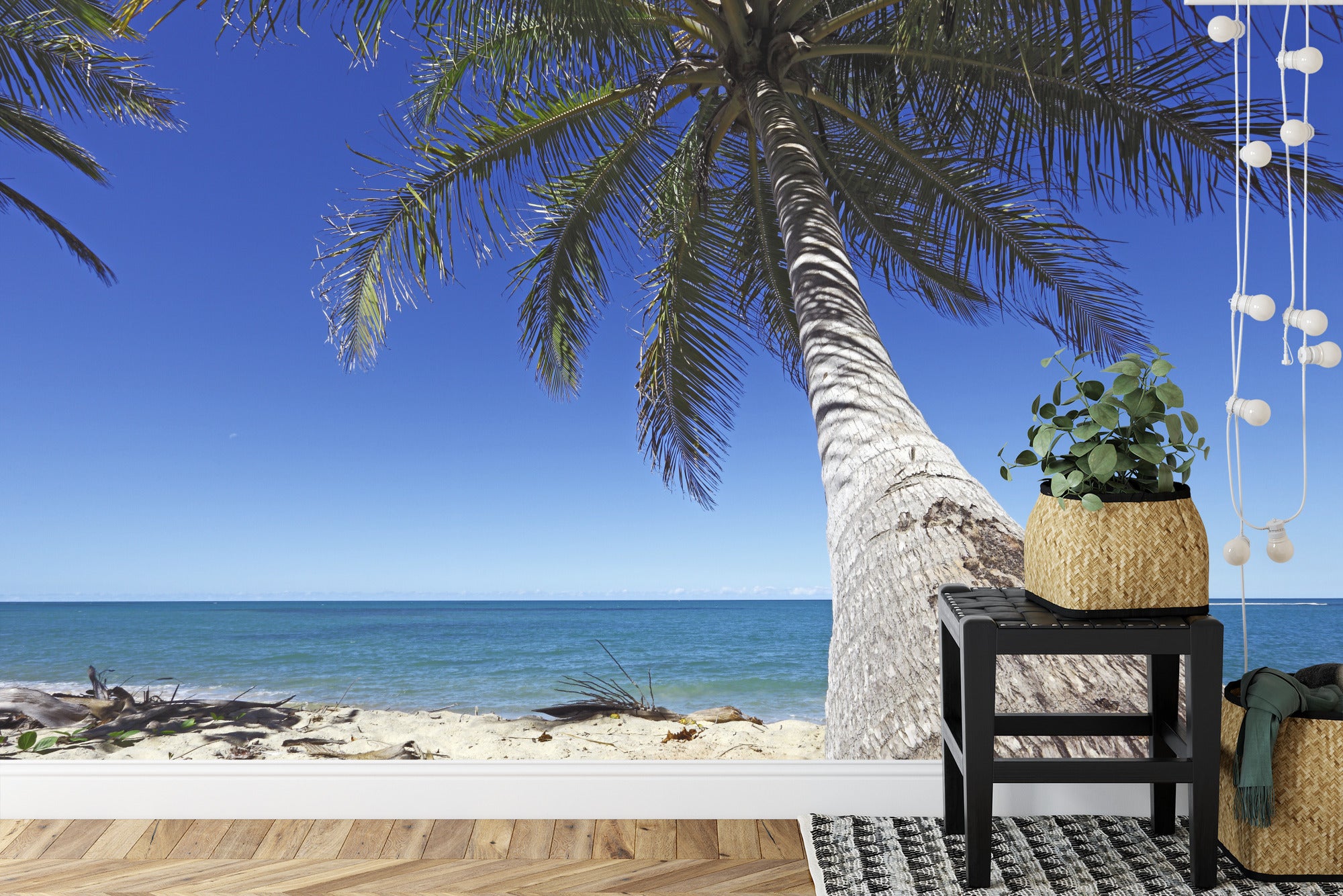 Palm tree on beach wall mural image 0