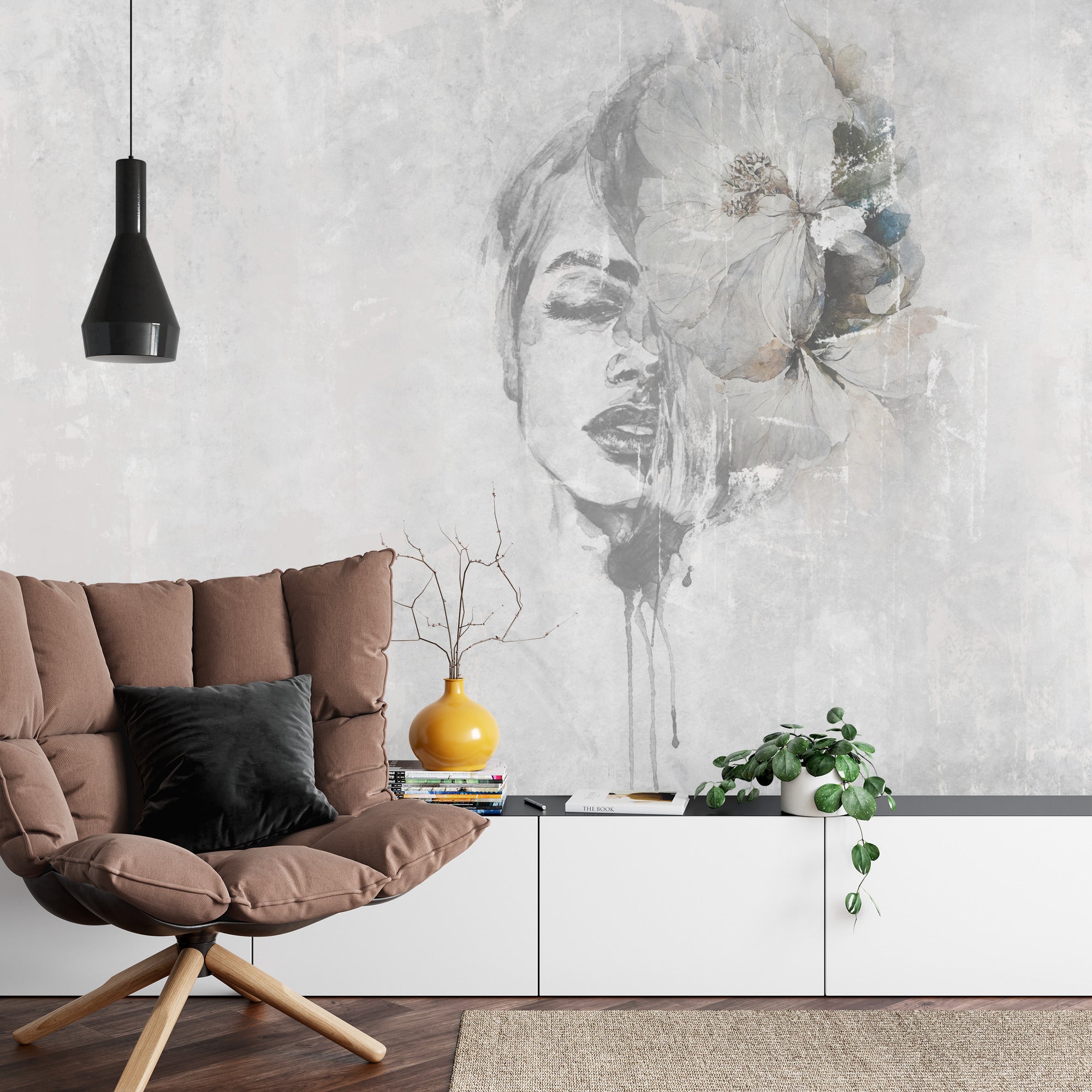 Watercolour face wall mural image 0