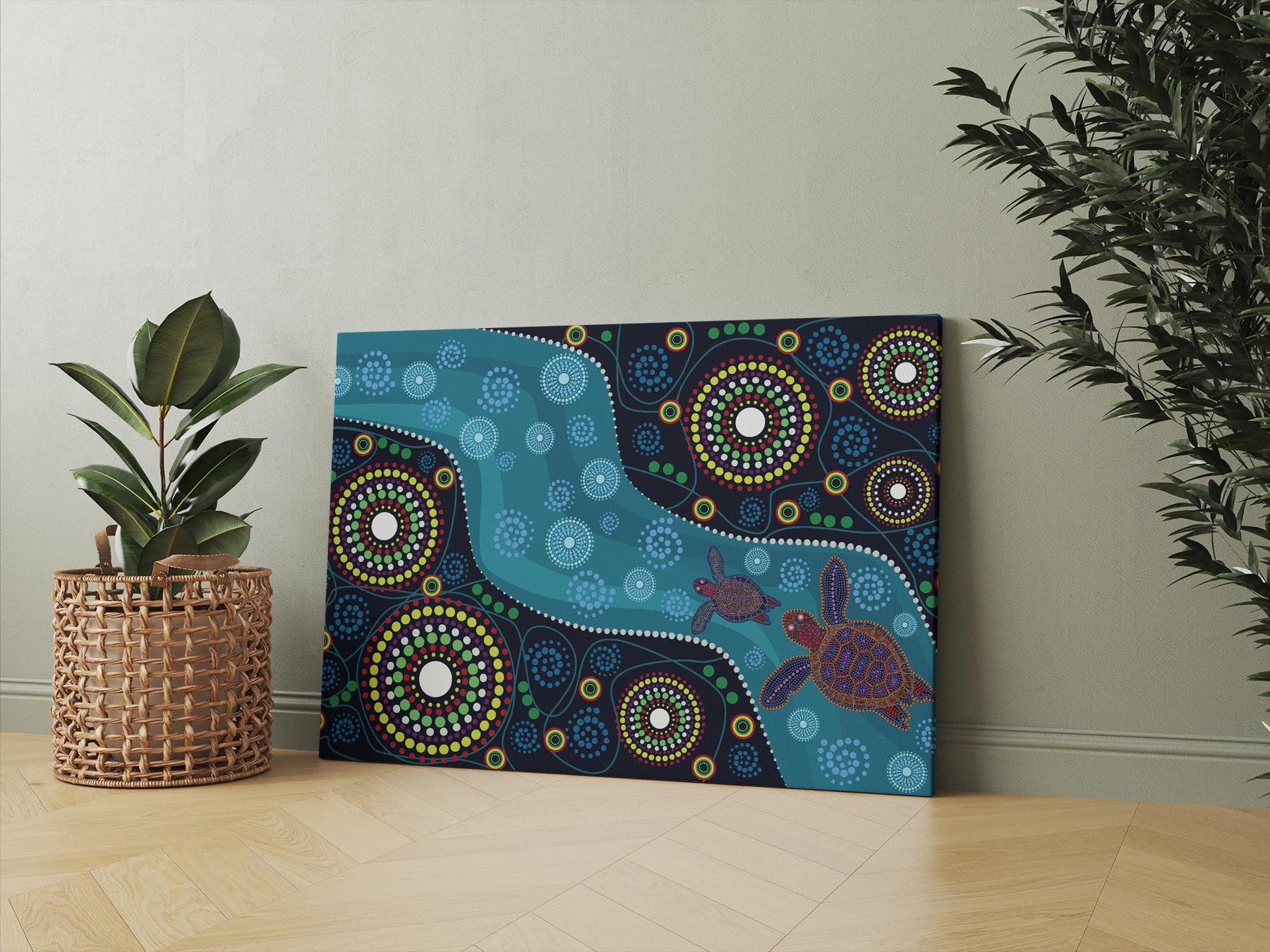 Dot Art Turtles Natural Canvas image 0