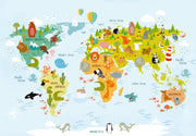 World map of animals wall mural image 1