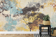 Forest woodland painting wall mural .