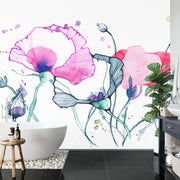 Watercolour poppies wall mural image 2