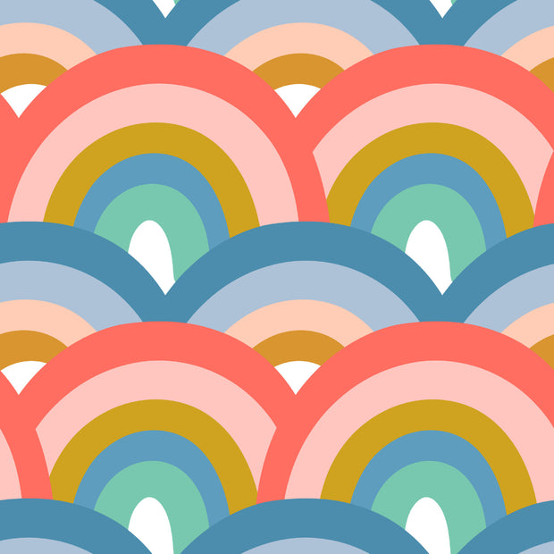 Colorful retro rainbow mural.