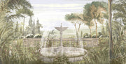 Vintage Fountain Wall Mural – Tropical Botanical Wallpaper with Green Leaves and Nature-Inspired Design