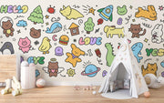 Colourful Animal Doodle Wall Mural – room illustration 2
