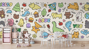Colourful Animal Doodle Wall Mural – room illustration 1