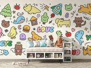 Colourful Animal Doodle Wall Mural – room illustration 3