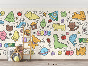 Colourful Animal Doodle Wall Mural – room illustration 4