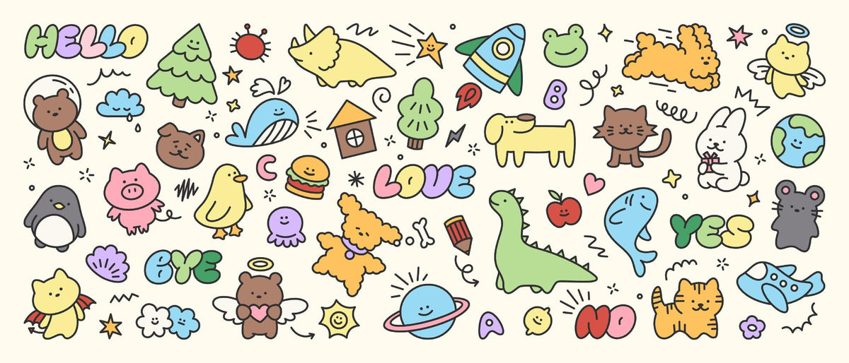 Colourful Animal Doodle Wall Mural – full artwork