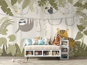 Sloth and Tiger Jungle Wall Mural – room illustration 3