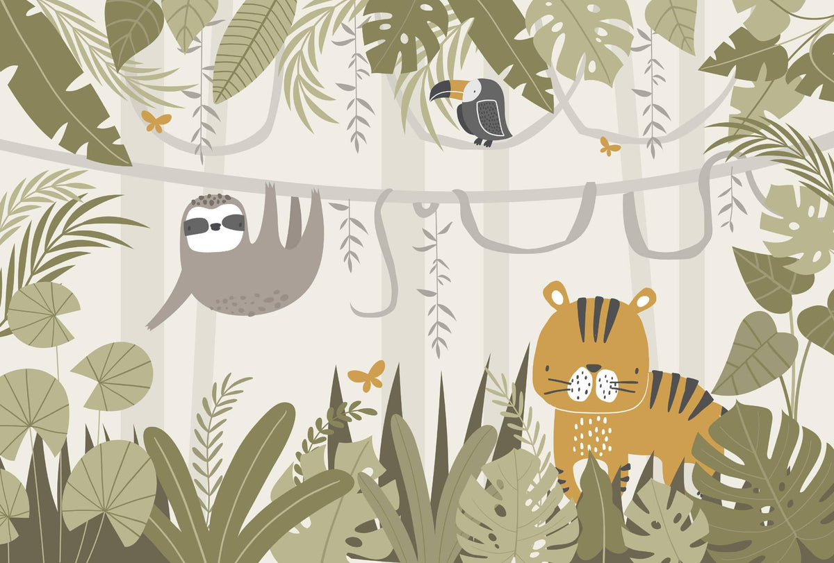 Sloth and Tiger Jungle Wall Mural – full artwork