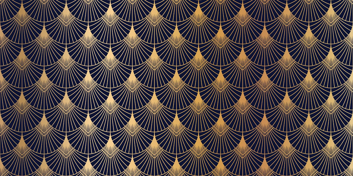 Gold-coloured Art Deco fans on deep navy — artwork view