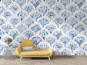 Blue Watercolour Damask Wall Mural – room illustration 4