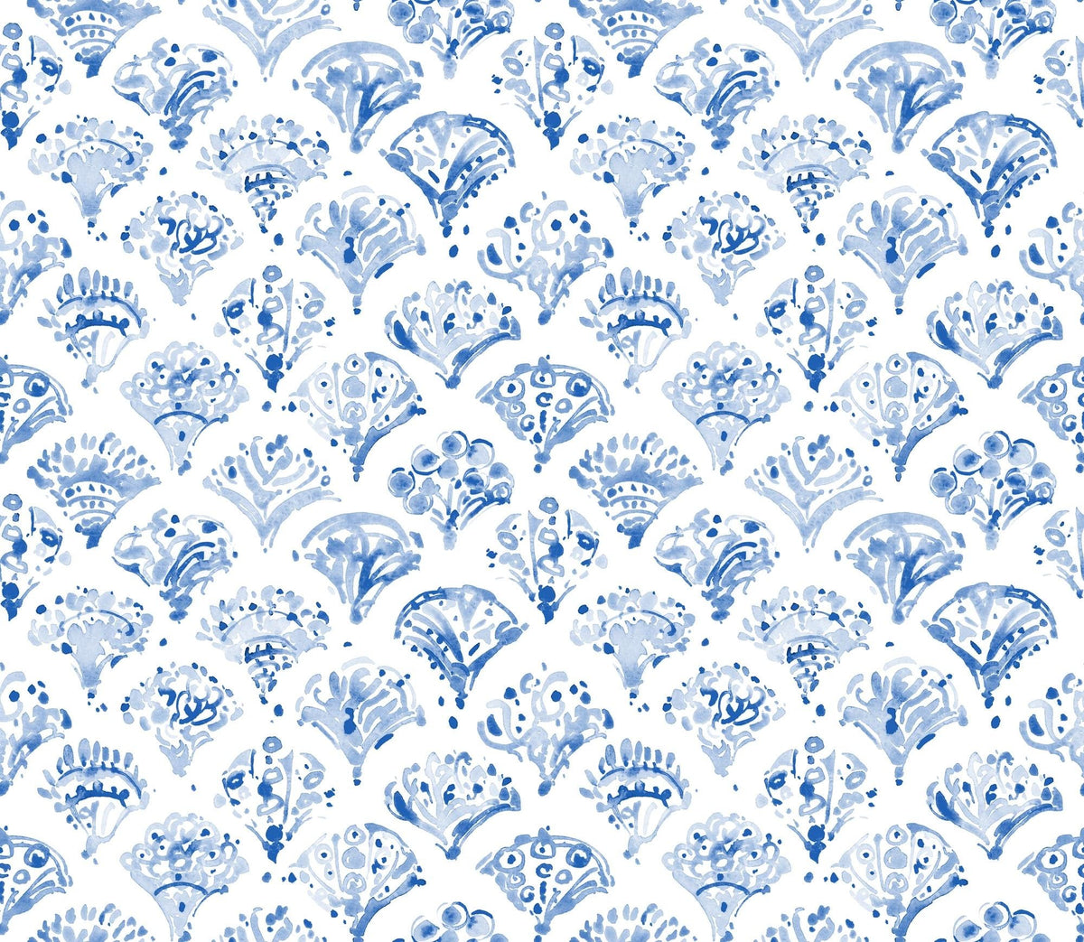 Blue Watercolour Damask Wall Mural – full artwork