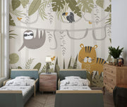 Sloth and Tiger Jungle Wall Mural – room illustration 2
