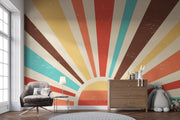Mid-Century Sunburst Wall Mural – room illustration