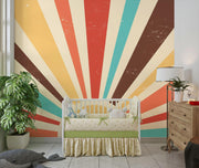 Mid-Century Sunburst Wall Mural – room illustration