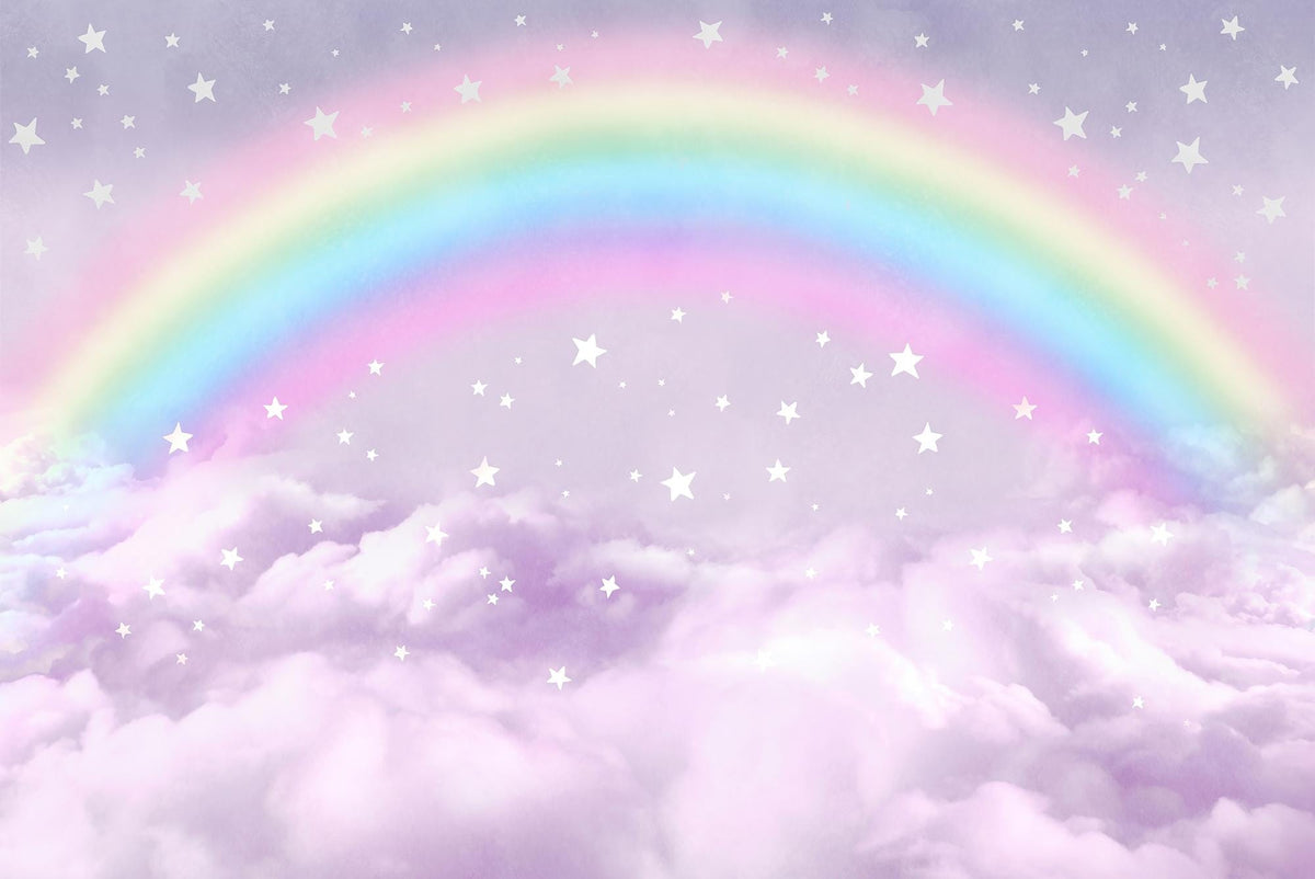 Pastel Rainbow Clouds and Stars Wall Mural – clean artwork