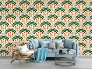 Leopard and Palm Pattern Wall Mural – living room with a blue sofa mock-up