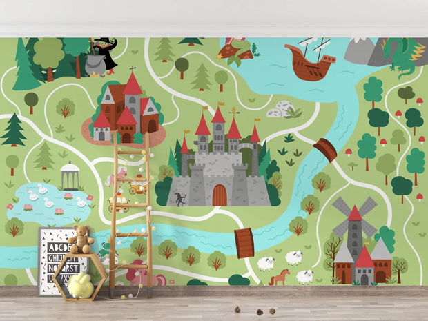 Fairy tale kingdom map wall mural