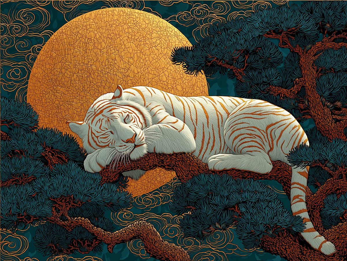 White Tiger Chinoiserie Wall Mural