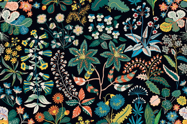 Colorful floral pattern on a black background