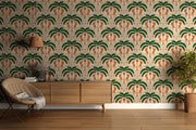 Leopard and Palm Pattern Wall Mural – interior with a wooden sideboard and chair mock-up