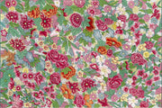 Colorful floral pattern with various flowers in a dense arrangement.