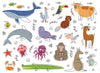 Illustrations of various animals on a white background