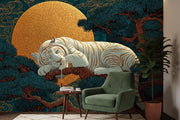 White Tiger Chinoiserie Wall Mural