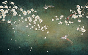 Green Magnolia and Birds Chinoiserie Wall Mural – clean artwork
