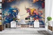 Samurai vs Demon Wall Mural – room illustration 2