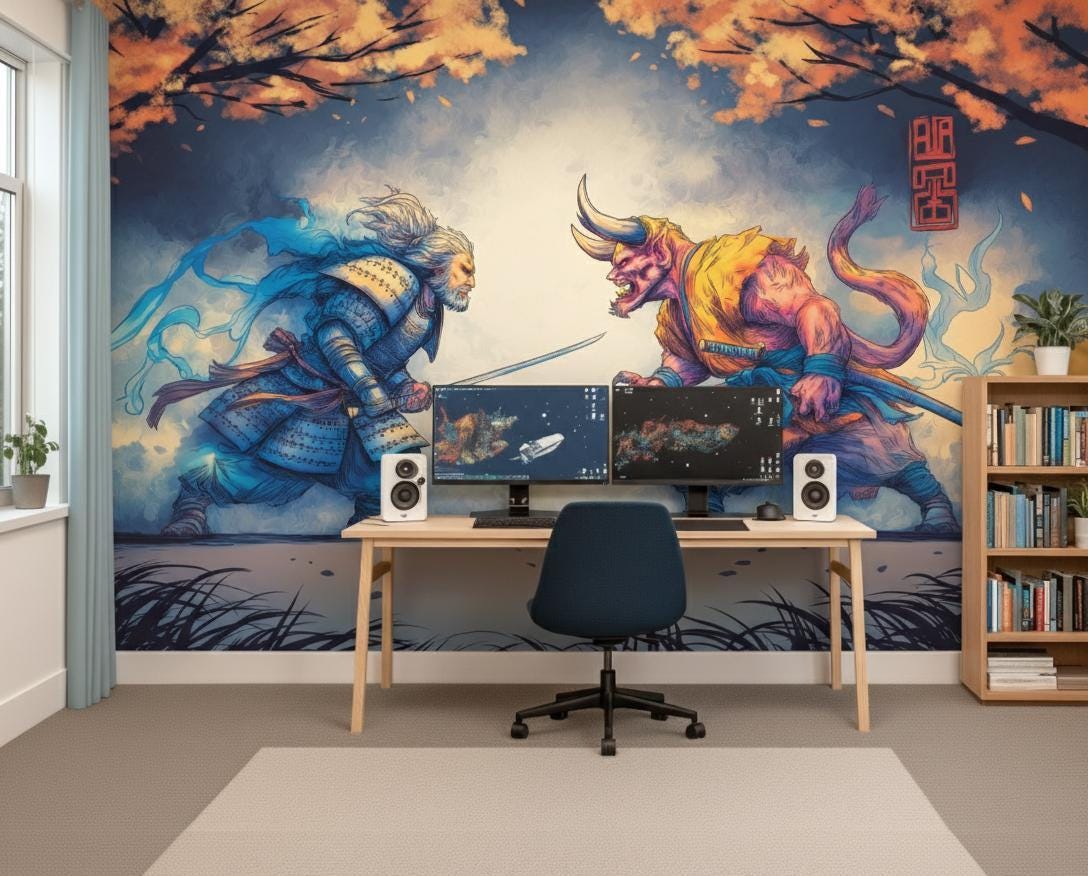 Samurai vs Demon Wall Mural – room illustration 1