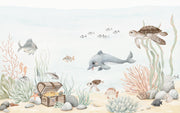 Watercolour Sea Turtle and Dolphin Wall Mural – full artwork
