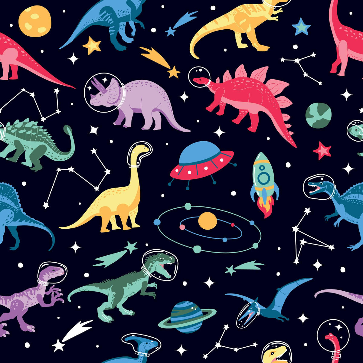Dinosaur Astronauts Wall Mural – full artwork