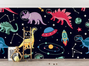 Dinosaur Astronauts Wall Mural – room illustration 2