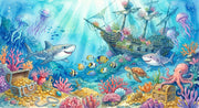 Watercolour Shipwreck and Underwater Treasure Wall Mural – clean artwork for crop selection