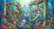 Rainbow Mermaid and Underwater Ruins Wall Mural – clean artwork for crop selection
