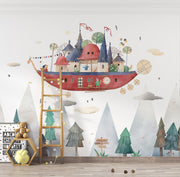 Flying Castle Ship Wall Mural – room illustration 3