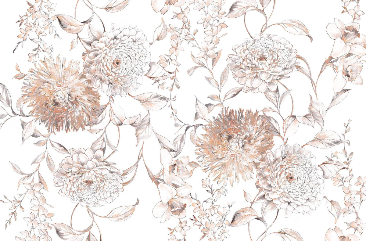 Soft Blush Botanical Linework Wall Mural – clean artwork