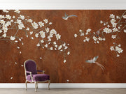 Rust Orange Magnolia Chinoiserie Wall Mural