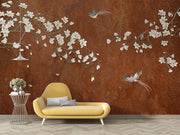 Rust Orange Magnolia Chinoiserie Wall Mural