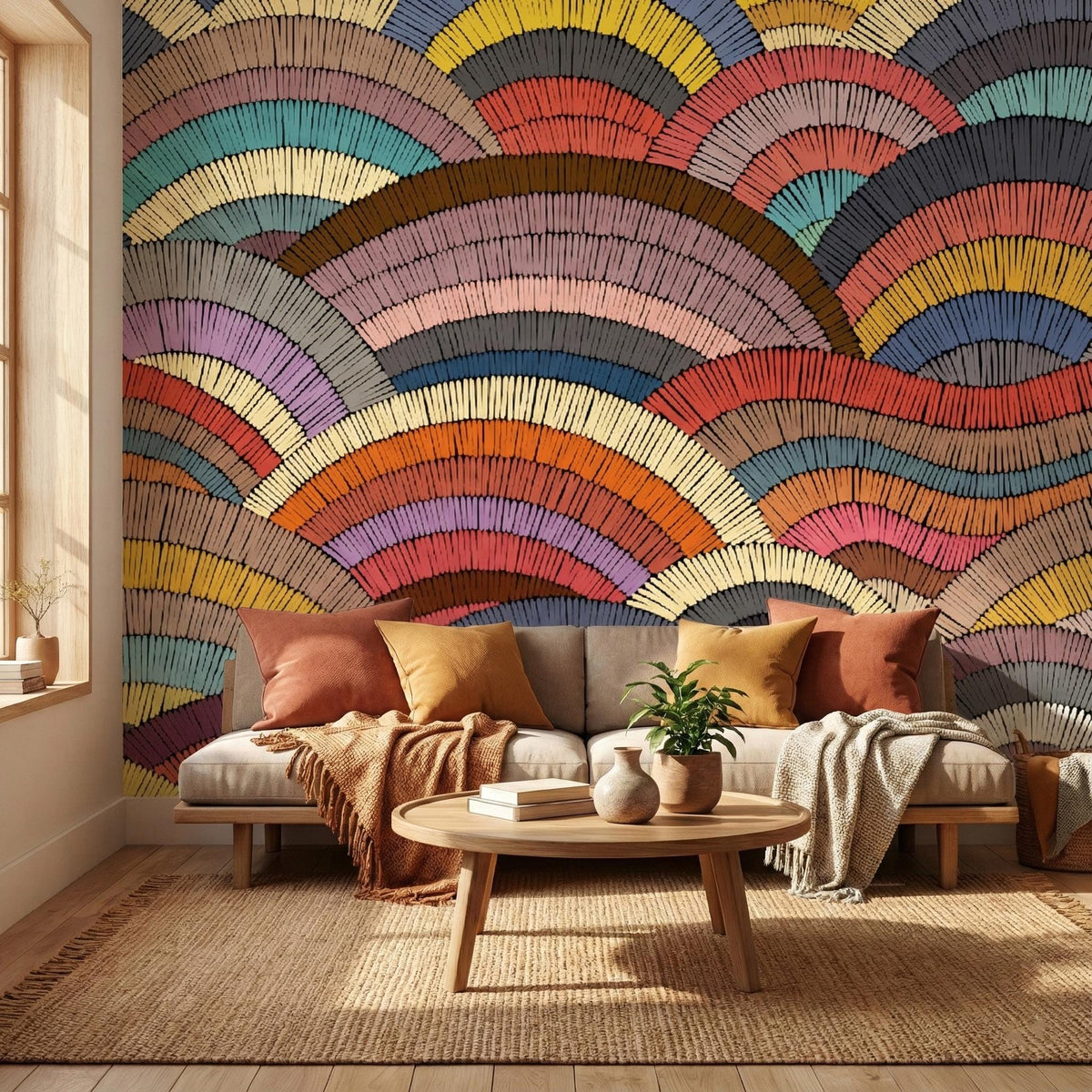 Boho Embroidery Waves Wall Mural – room illustration 1