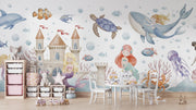 Watercolour Mermaid Castle Wall Mural – room illustration 3