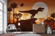 T-Rex Sunset Silhouette Wall Mural – room illustration 3