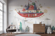 Flying Castle Ship Wall Mural – room illustration 4