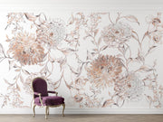 Soft Blush Botanical Linework Wall Mural – room with a purple chair mock-up