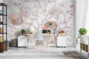 Soft Blush Botanical Linework Wall Mural – home office with a white desk mock-up