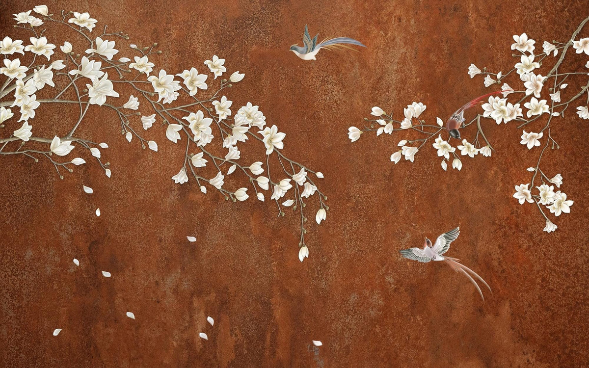 Rust Orange Magnolia Chinoiserie Wall Mural